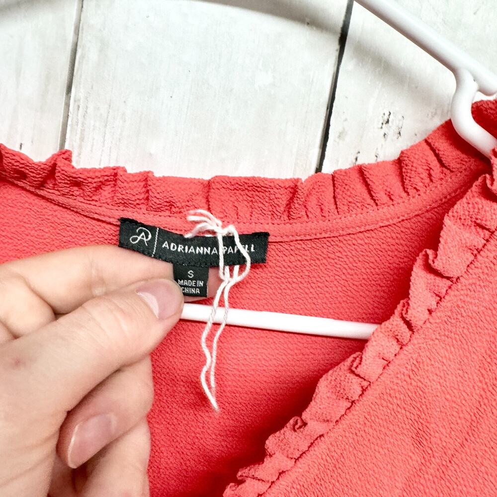 Women's Coral V-Neck Ruffle Top - Picture 2 of 3